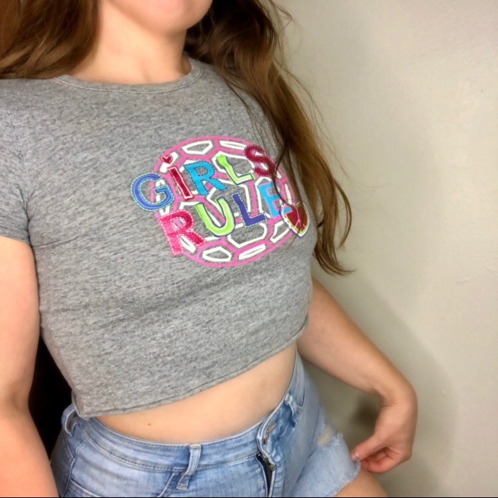 “Girls Rule” Adorable Y2K Raw Hem Cropped Baby Tee